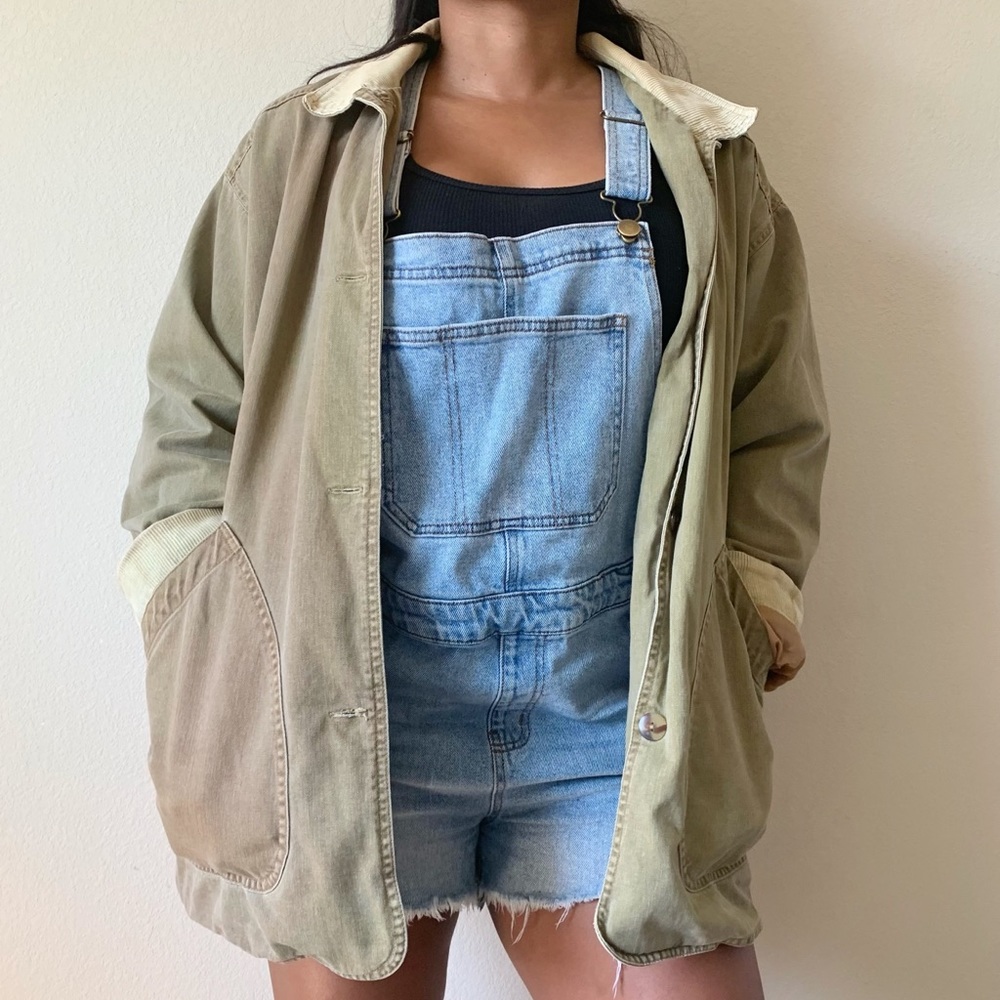 Brandon Thomas Olive Green Canvas Jacket with Cream Corduroy Collar